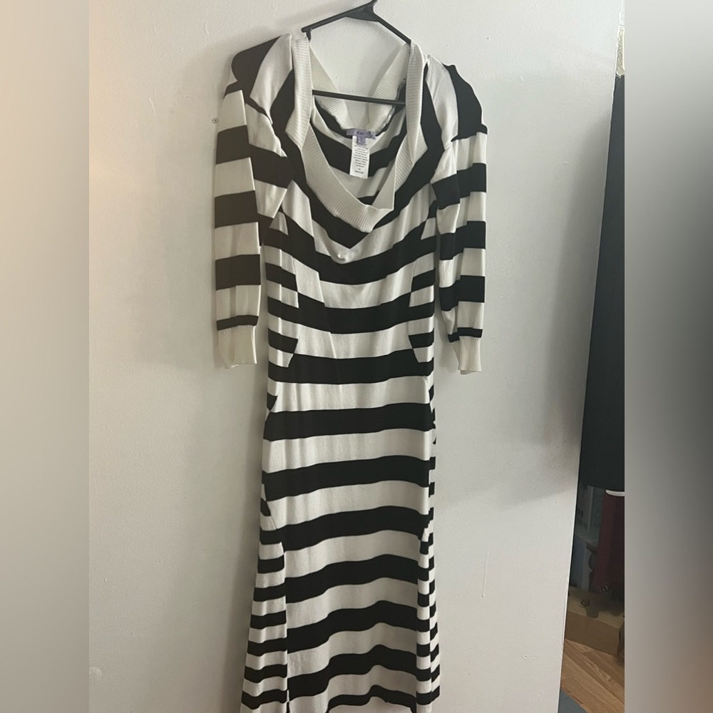 Gently worn black and white striped dress